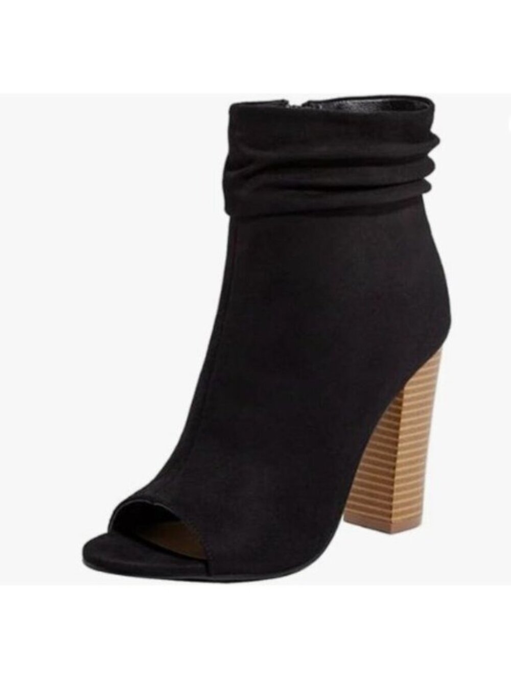 FSJ Women Stylish Peep Toe Slouch Ankle Boots Chunky Stacked Heels Black